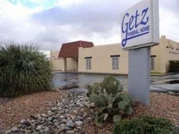 An exterior view of Getz Funeral Home in Las Cruces, New Mexico.